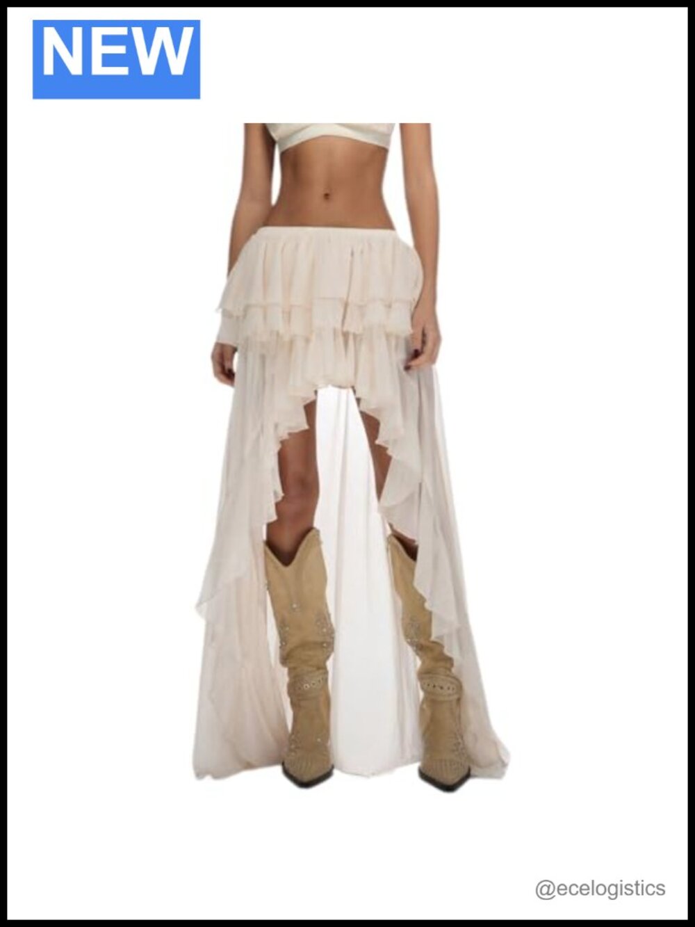 Polyester High Low Asymmetrical Fringe Western Boho Skirt